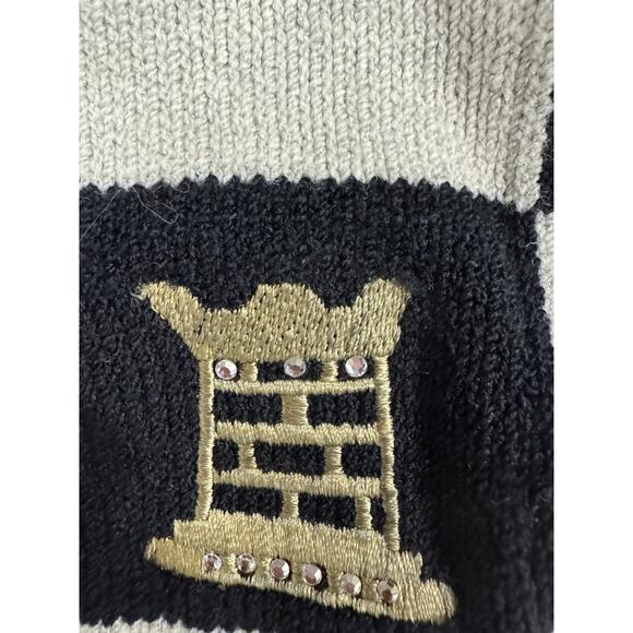Vintage Chess Board Sweater Black White Embroidered Chess Pieces Knit - Picture 9 of 10